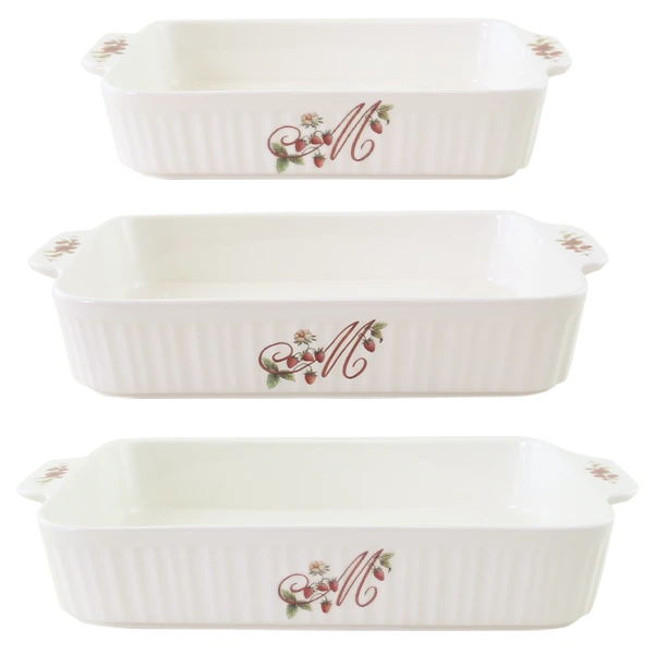 陶器グランキュイジーヌレクタングル3枚セット（プチメゾン）